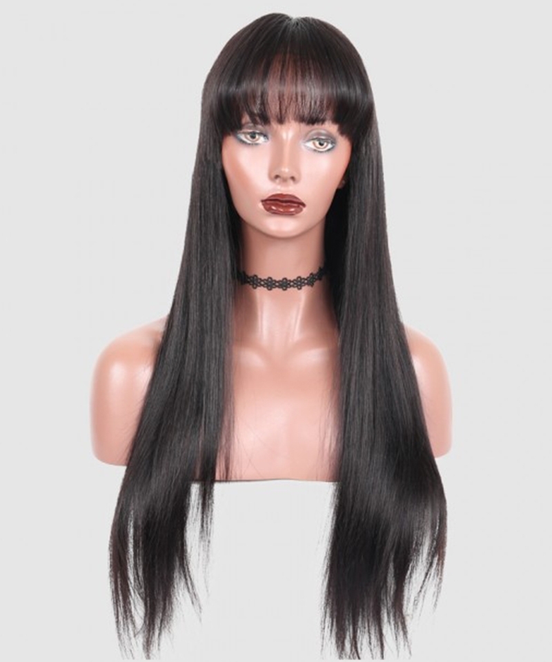 Dolago Silky Straight 13x6 Lace Front Wigs With Bang For Black Women 150% Density Brazilian Glueless Human Hair Lace Wig Pre Plucked Natural Frontal Wigs Pre Bleached For Sale Online