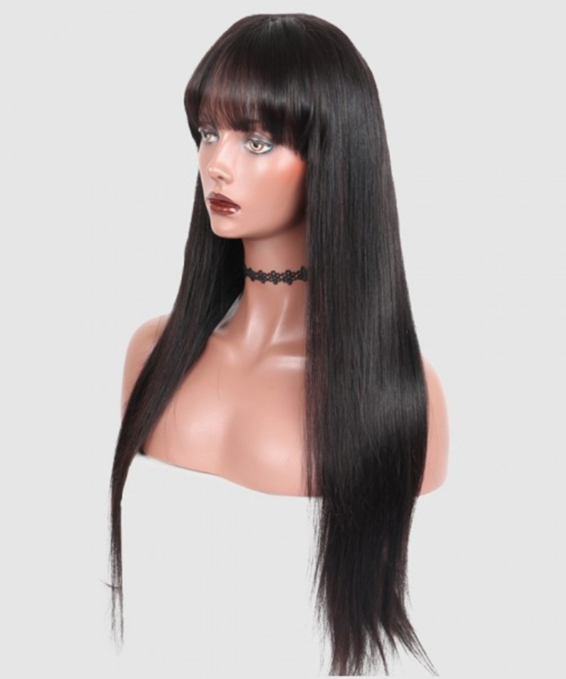 Dolago Silky Straight 13x6 Lace Front Wigs With Bang For Black Women 150% Density Brazilian Glueless Human Hair Lace Wig Pre Plucked Natural Frontal Wigs Pre Bleached For Sale Online