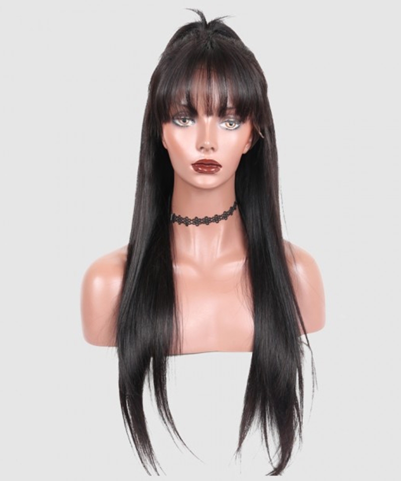 Dolago Silky Straight 13x6 Lace Front Wigs With Bang For Black Women 150% Density Brazilian Glueless Human Hair Lace Wig Pre Plucked Natural Frontal Wigs Pre Bleached For Sale Online