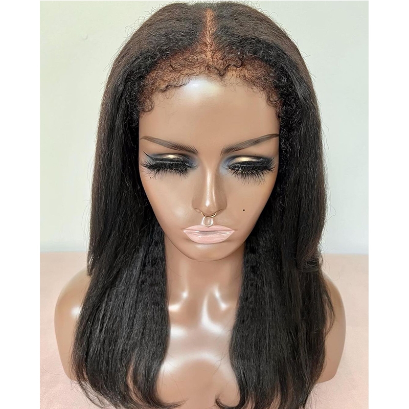 2022 New Arrival Glueless Kinky Straight Lace Front Human Hair Wigs With Curly Baby Hair For Black Women High Quality 150% Coarse Yaki 13x6 Frontal Wigs Pre Plucked For Sale Online Natural Front Lace Wig Free Shipping