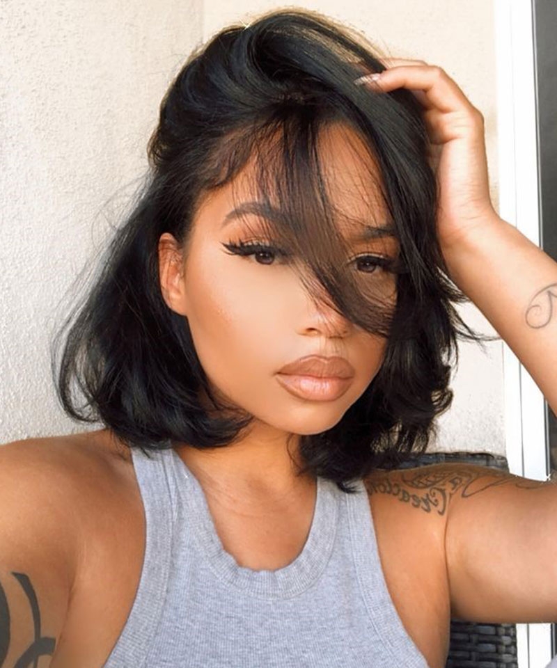 short bob human hair none lace wigs 