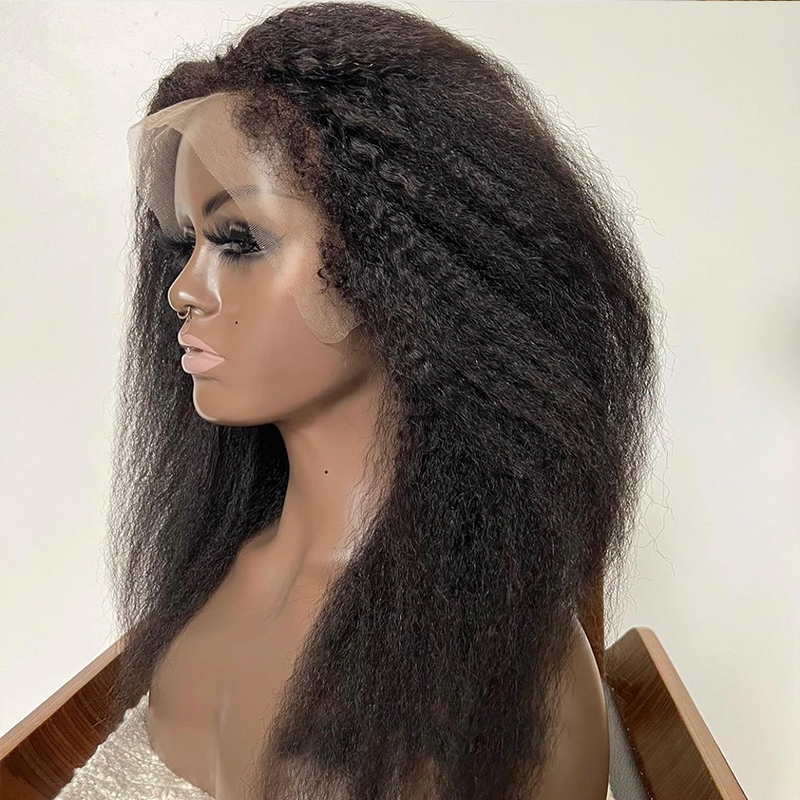 2022 New Arrival Glueless Kinky Straight Lace Front Human Hair Wigs With Curly Baby Hair For Black Women High Quality 150% Coarse Yaki 13x6 Frontal Wigs Pre Plucked For Sale Online Natural Front Lace Wig Free Shipping