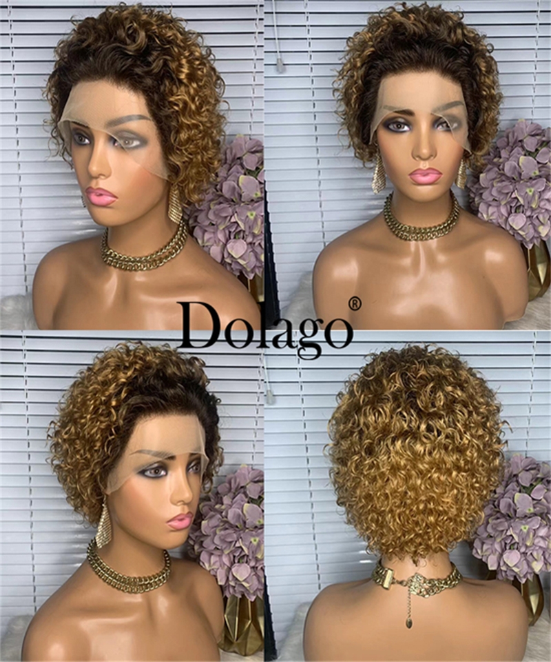 Dolago Short Pixie Cut Wigs For Black Women Brazilian 6 inch Bob Curly African American 13x1 Lace Frontal Human Hair High Quality Pixie Wigs Online Sale